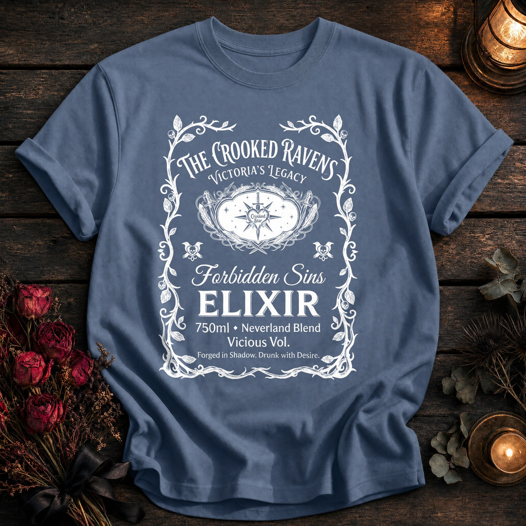 Crooked Ravens Forbidden Sins Elixir Label White - Blue Jean