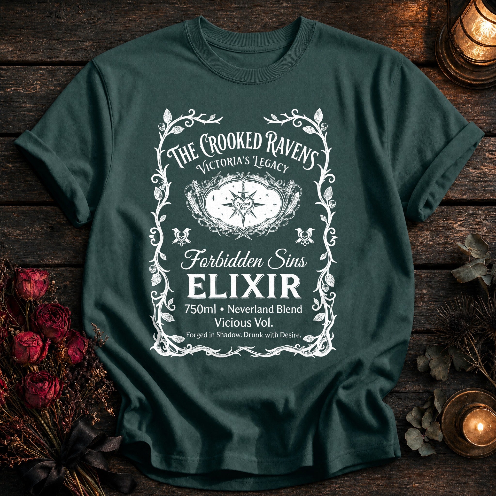 Crooked Ravens Forbidden Sins Elixir Label White - Blue Spruce